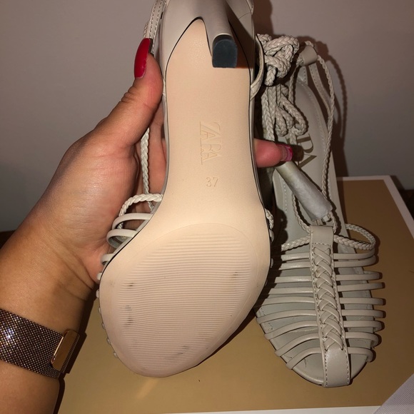 BRAND NEW ZARA shoe taupe lace up cage heels - Picture 3 of 5